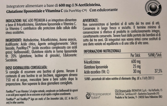 NAC600 Premium - N-Acetilcisteina 600mg - 10 Bustine